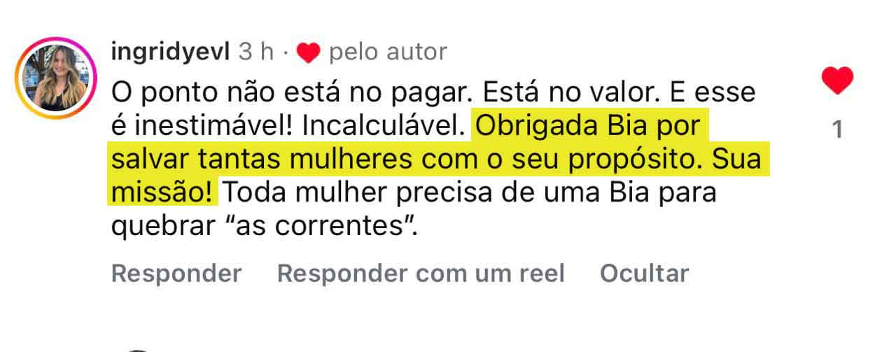 Depoimento real 5 do site oficial da Bia Munareto